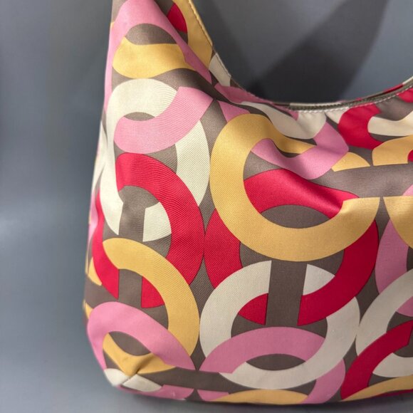 COACH # F22745 Kristin Op Art Yellow Multicolor Satin Hobo Shoulder Bag - Picture 9 of 15